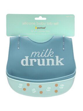 NWT Pearhead Silicone Baby Bib Set 2-Pack Milk Drunk Feeding Bibs